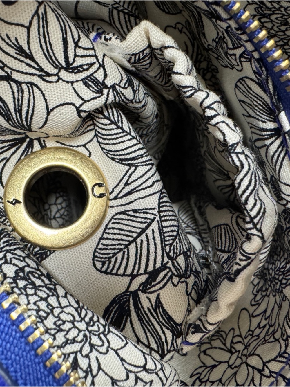 Vera Bradley Blue Leather Crossbody Bag Floral Lining - Picture 7 of 11